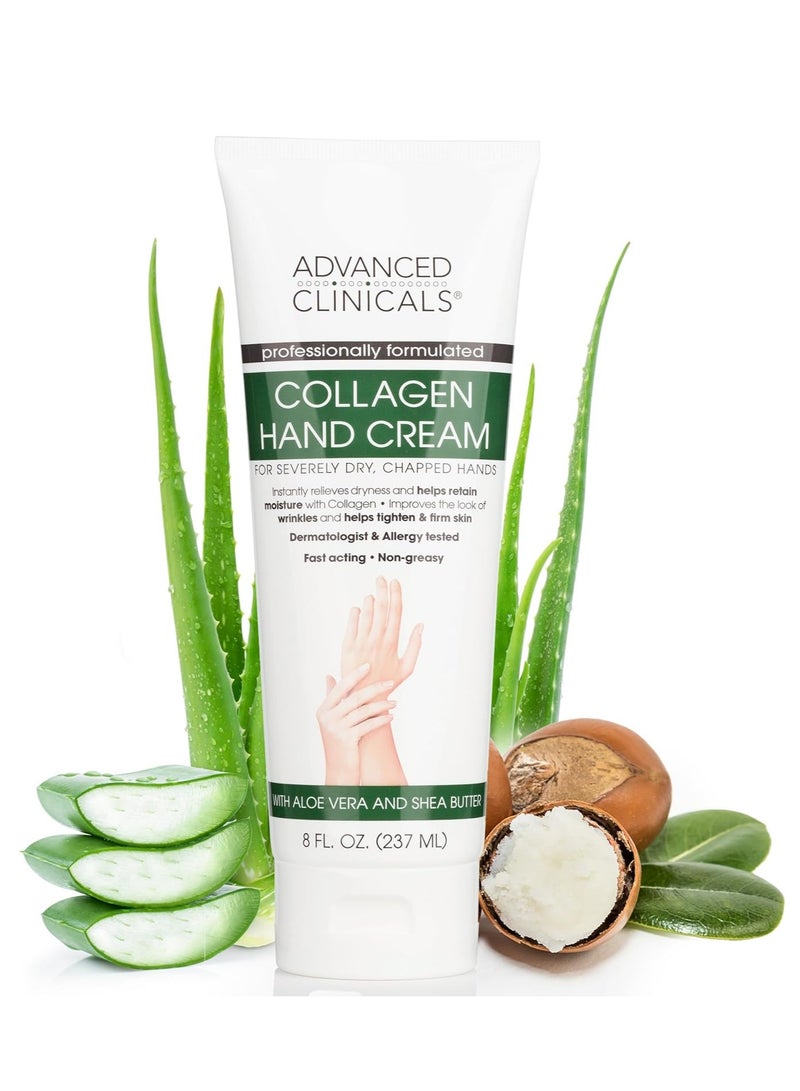 Advanced Clinicals Advanced Clinicals Plant Collagen Hand Cream Skin Care Lotion For Dry Cracked Hands. Soothing & Hydrating Collagen Hand Lotion For Chapped Hands W/Aloe Vera, Green Tea, & Shea Butter, Large 8 Fl Oz - Image 1