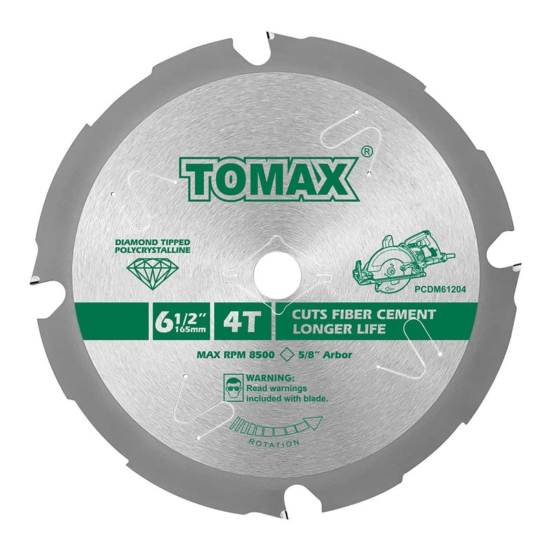 TOMAX PCDM61204 6-1/2 Inch 4 Tooth Polycrystalline Diamond Tipped (PCD) Hardie Fiber Cement Saw Blade with 5/8-Inch DMK Arbor - Image 1