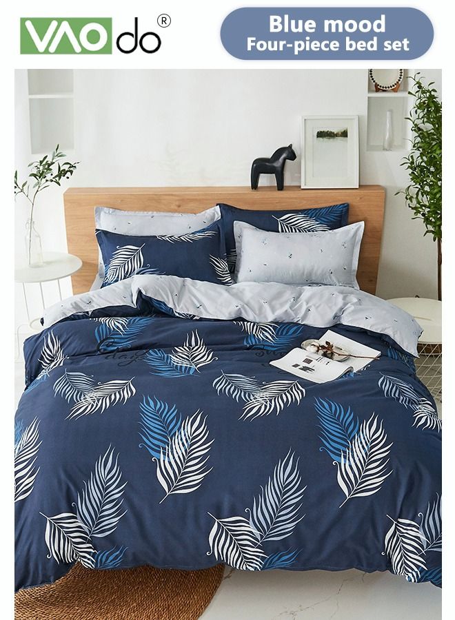 VAOdo 4PCS Bedding Set Skin Friendly and Simple Cotton Material Including Sheets Duvet Cover and 2 Pillows - Image 2