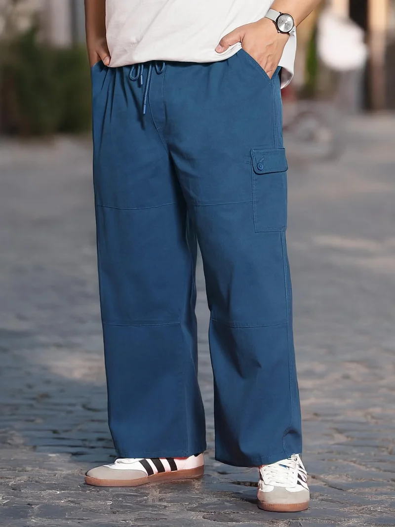 Urbano Plus Men's Denim Blue Loose Baggy Fit Cargo Jogger Chino Pant with 6 Pockets Stretchable