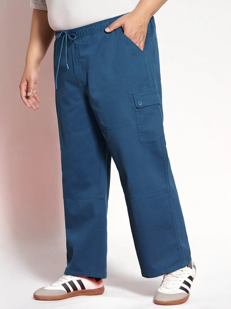 أوربانو فاشن Urbano Plus Men's Denim Blue Loose Baggy Fit Cargo Jogger Chino Pant with 6 Pockets Stretchable