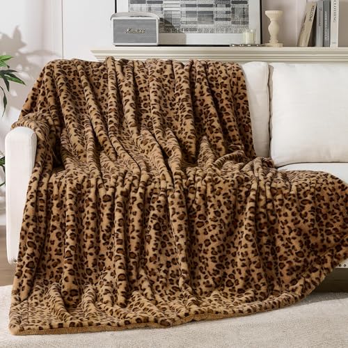 GALMAXS7 Cheetah Throw Blanket DoubleSided Plush Fluffy Luxury Faux Fur Leopard Print Blanket Soft and Cozy Room Decor 50x60 Inches Brown - Image 1