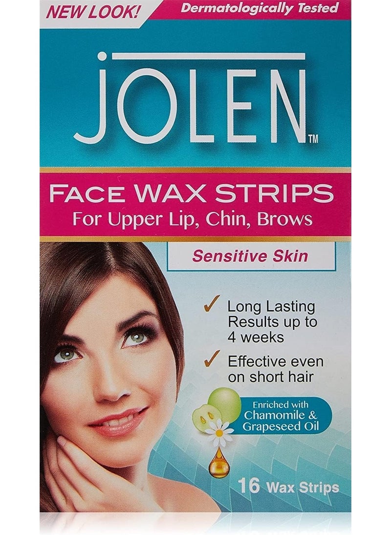 Jolen Sensitive Skin Facial Strip Wax (16 Strips), (Pack of 1) - Image 1