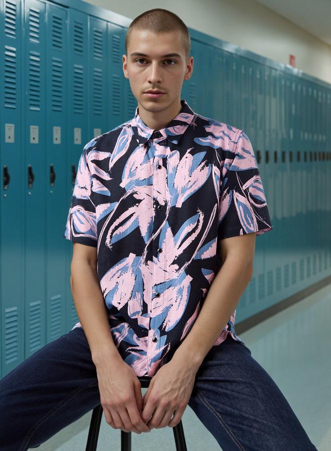 Lee Cooper Regular Fit Printed Slub Shirt - Image 1