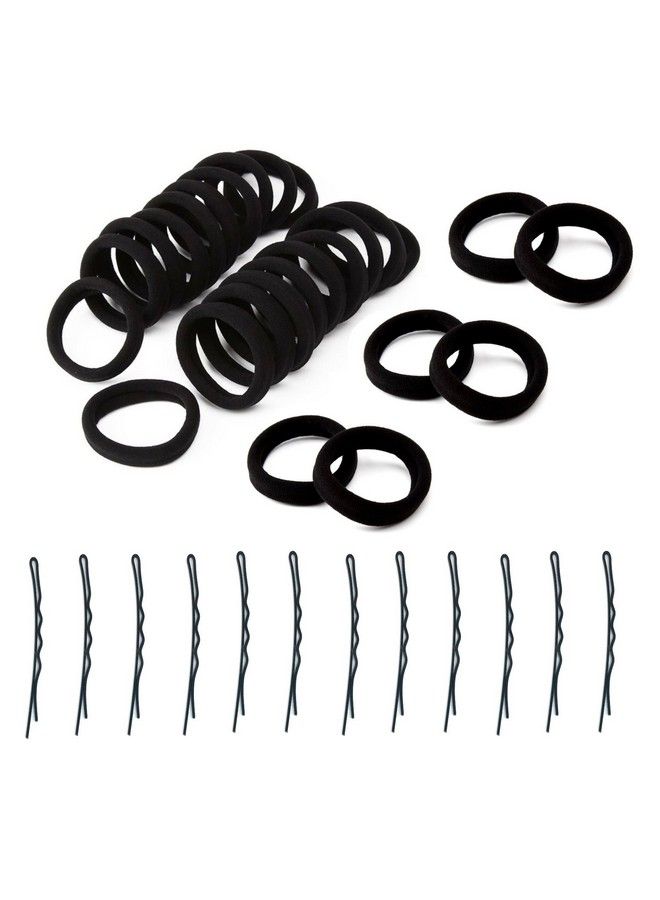 OUT OF BOX Kelley 30 Piece Black Ribbed Elastic Wide Ponytail Holder Hair Rubber Band And 12 Piece Bob Hair Pins - Image 1