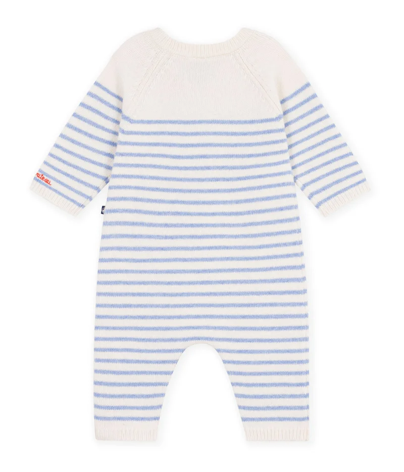 Petit Bateau Babies' Stripy Wool And Cotton Knit Playsuit