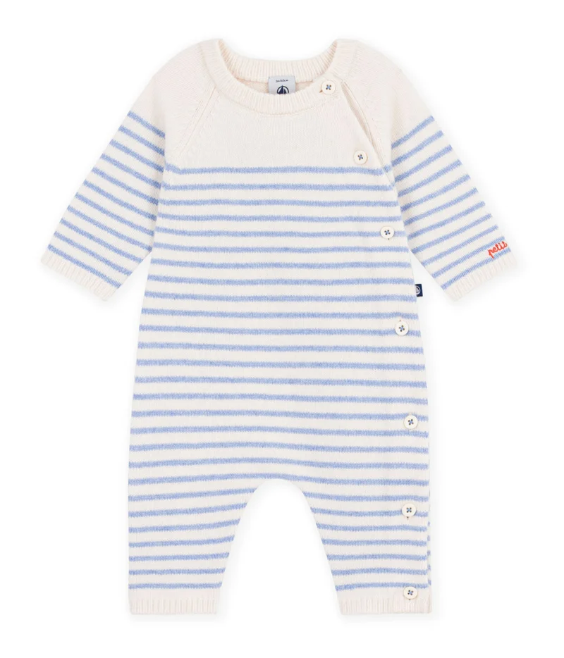 Petit Bateau Babies' Stripy Wool And Cotton Knit Playsuit