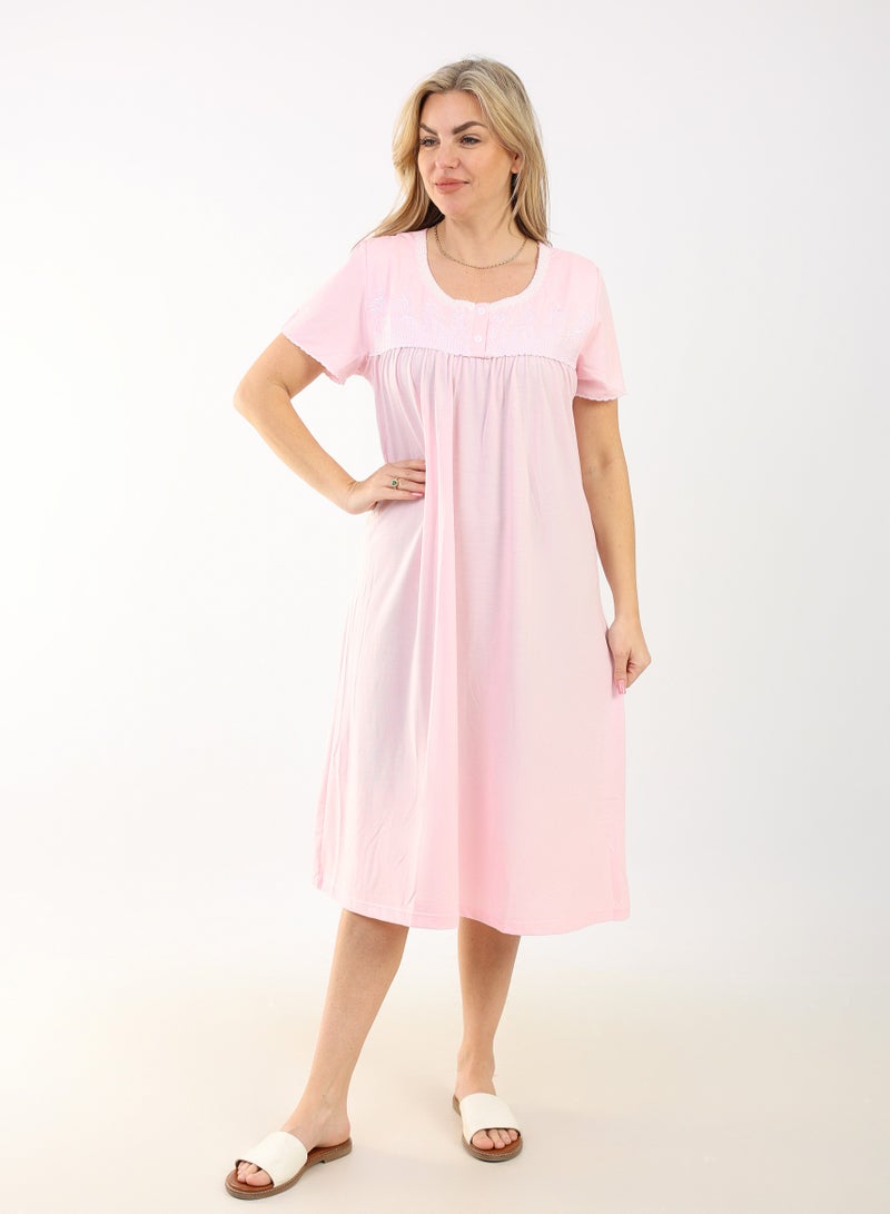 zecotex  Summer Short Dress | Rose Pink Embroidered Mini Dress | Elegant Half Sleeves | Viscose Fabric | Lightweight & Comfortable Women's Loungewear  - Image 1