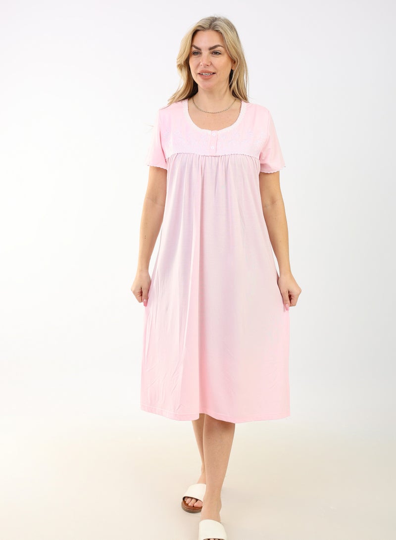 zecotex  Summer Short Dress | Rose Pink Embroidered Mini Dress | Elegant Half Sleeves | Viscose Fabric | Lightweight & Comfortable Women's Loungewear  - Image 2