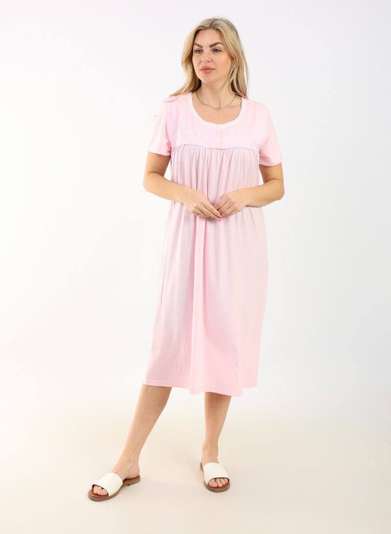 zecotex  Summer Short Dress | Rose Pink Embroidered Mini Dress | Elegant Half Sleeves | Viscose Fabric | Lightweight & Comfortable Women's Loungewear  - Image 3