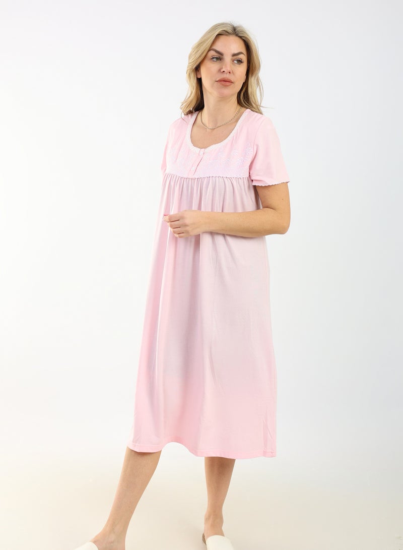 zecotex  Summer Short Dress | Rose Pink Embroidered Mini Dress | Elegant Half Sleeves | Viscose Fabric | Lightweight & Comfortable Women's Loungewear  - Image 4