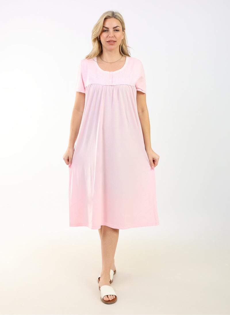 zecotex  Summer Short Dress | Rose Pink Embroidered Mini Dress | Elegant Half Sleeves | Viscose Fabric | Lightweight & Comfortable Women's Loungewear  - Image 5