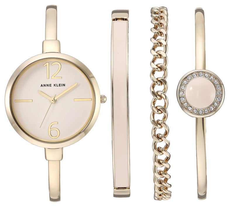 Anne Klein Women's AK/3290LPST Gold-Tone Bangle Watch and Premium Crystal Accented Bracelet Set - Image 1
