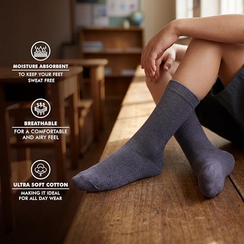 Supersox جوارب المدرسة العادية الطول للأطفال من Supersox | قطن قابل للتنفس | مقاومة للروائح وامتصاص الرطوبة | حافة متينة لراحة طوال اليوم | رمادي | من 11 إلى 12 سنة | عبوة من 5 - Image 4