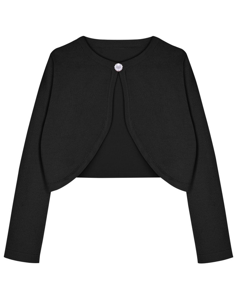 آرشنر كارديجان مفتوح من الأمام للبنات من أرشينر، بوليرو محبوك بأكمام طويلة وإغلاق بأزرار، أسود، مقاس 9-10 سنوات - Image 1