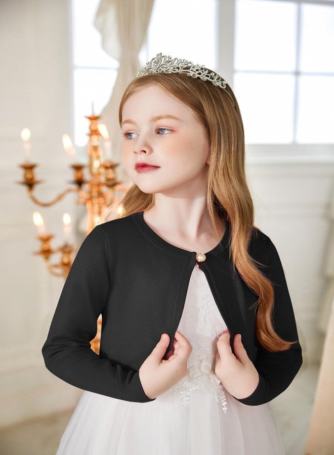 آرشنر كارديجان مفتوح من الأمام للبنات من أرشينر، بوليرو محبوك بأكمام طويلة وإغلاق بأزرار، أسود، مقاس 9-10 سنوات - Image 3