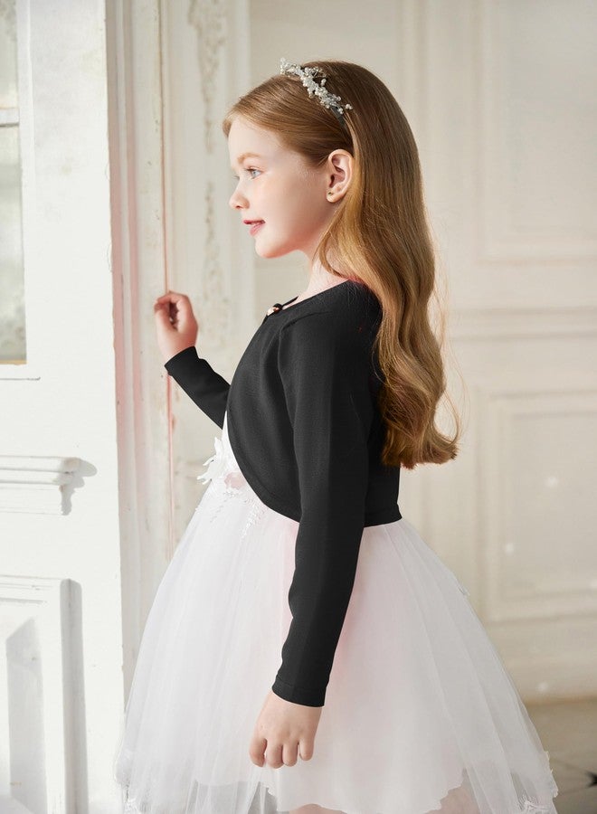 آرشنر كارديجان مفتوح من الأمام للبنات من أرشينر، بوليرو محبوك بأكمام طويلة وإغلاق بأزرار، أسود، مقاس 9-10 سنوات - Image 5