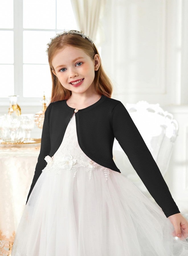 آرشنر كارديجان مفتوح من الأمام للبنات من أرشينر، بوليرو محبوك بأكمام طويلة وإغلاق بأزرار، أسود، مقاس 9-10 سنوات - Image 2