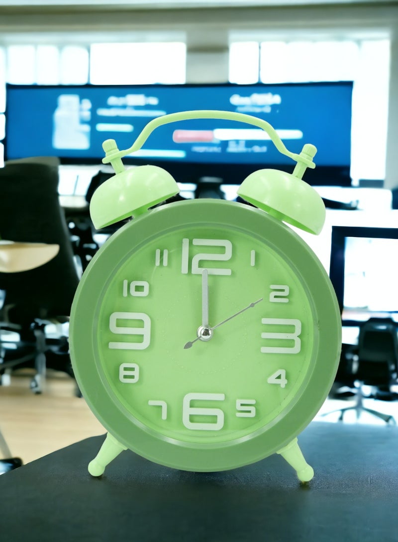 BABAZAM Double Twin Bell Alarm Clock, Analog Alarm Clock, Battery Powered, Simple Design for Home Office Students Kids Bedroom Green 18x13x5cm  - Image 5