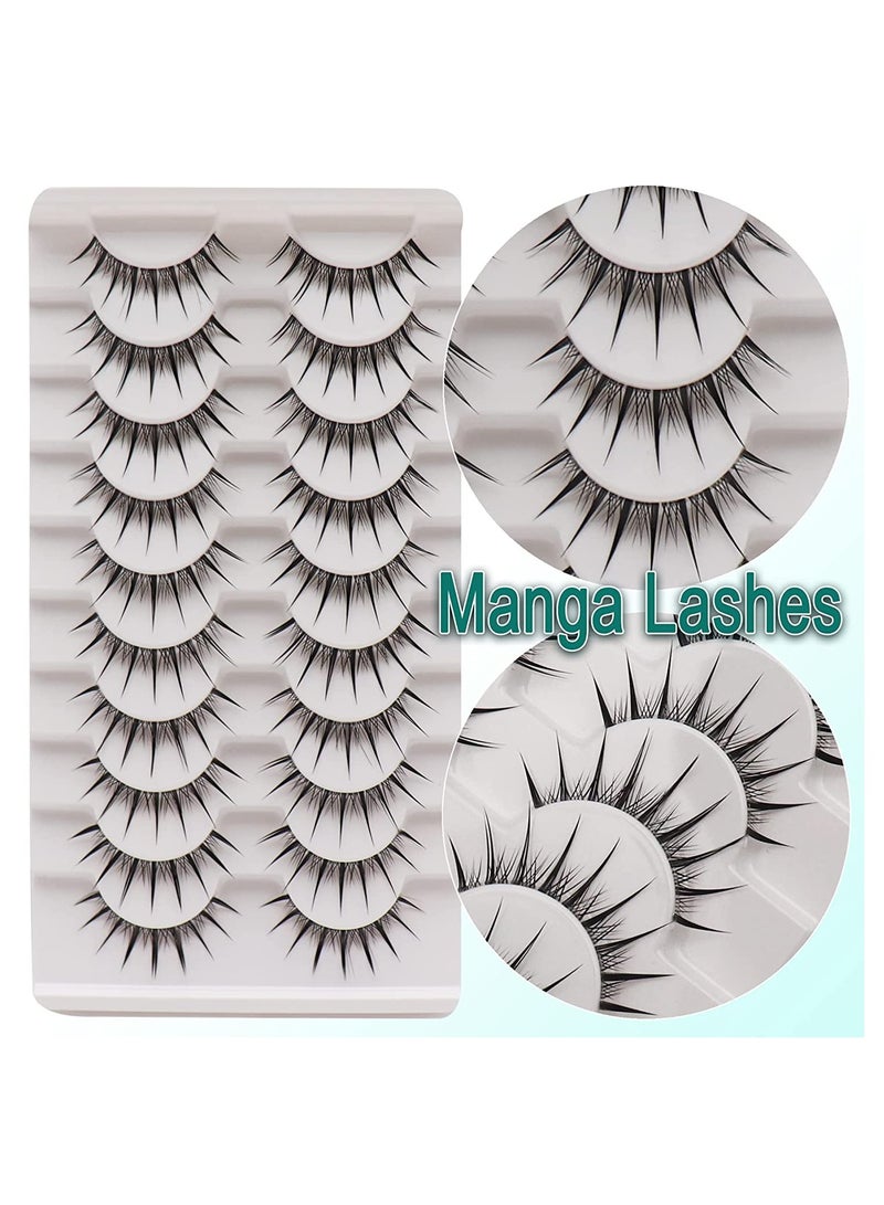 Generic Fake Lashes, Fairy Manga Lashes 3D Natural Anime Lashes with Clear Band Lashes, False Eyelashes Soft Cosplay Lashes Spikes Lash Extension 10 Pairs  - Image 2