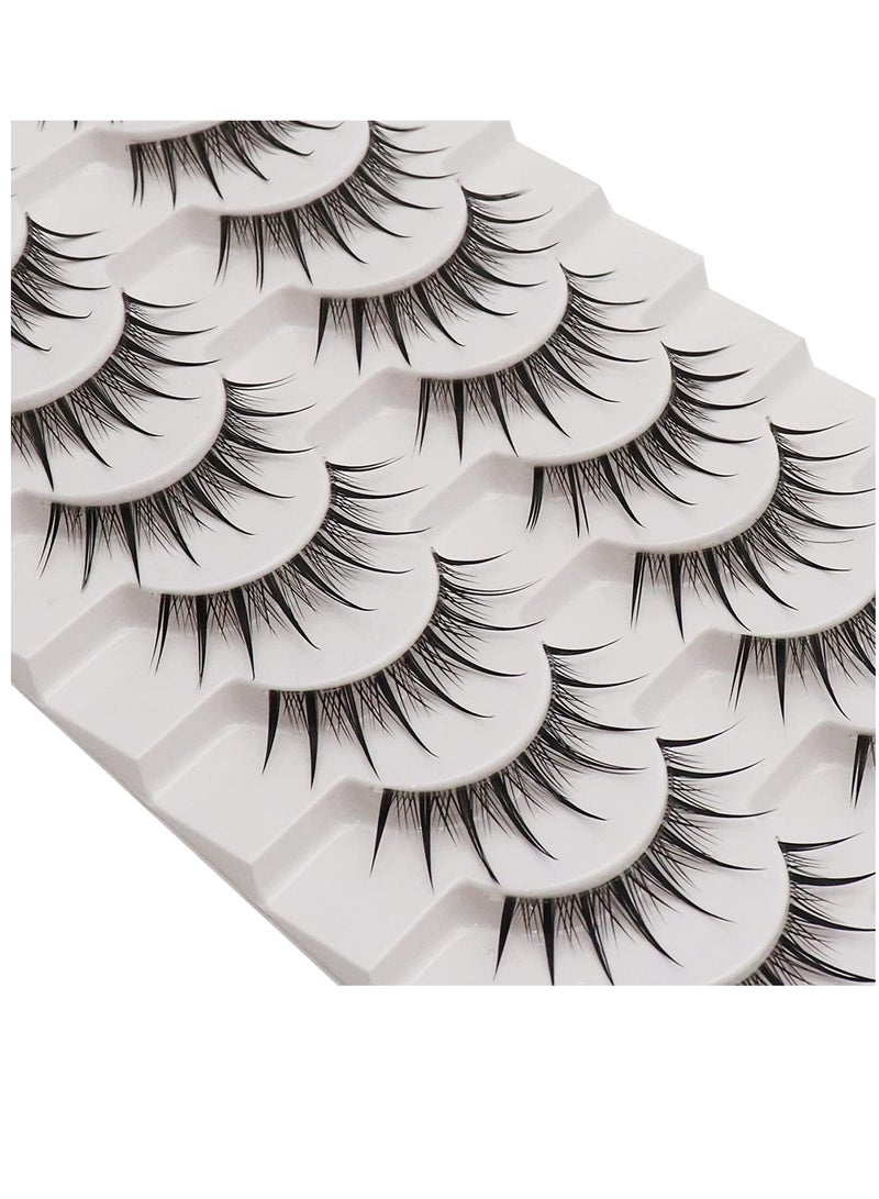 Generic Fake Lashes, Fairy Manga Lashes 3D Natural Anime Lashes with Clear Band Lashes, False Eyelashes Soft Cosplay Lashes Spikes Lash Extension 10 Pairs  - Image 3