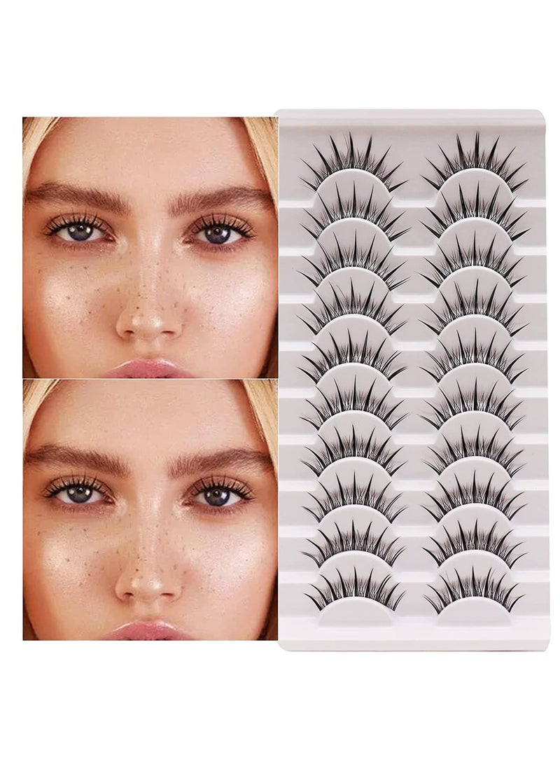 Generic Fake Lashes, Fairy Manga Lashes 3D Natural Anime Lashes with Clear Band Lashes, False Eyelashes Soft Cosplay Lashes Spikes Lash Extension 10 Pairs  - Image 1