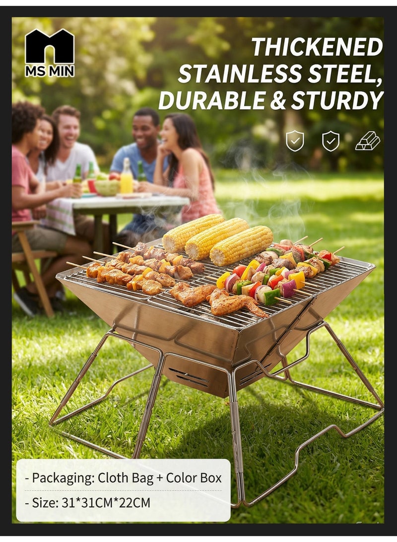 موقف حياة السيدة Camp Grills شواية تخييم قابلة للطي من الفولاذ المقاوم للصدأ، شواية محمولة مع شبكة طهي، تصميم مدمج مع حقيبة حمل - Image 1