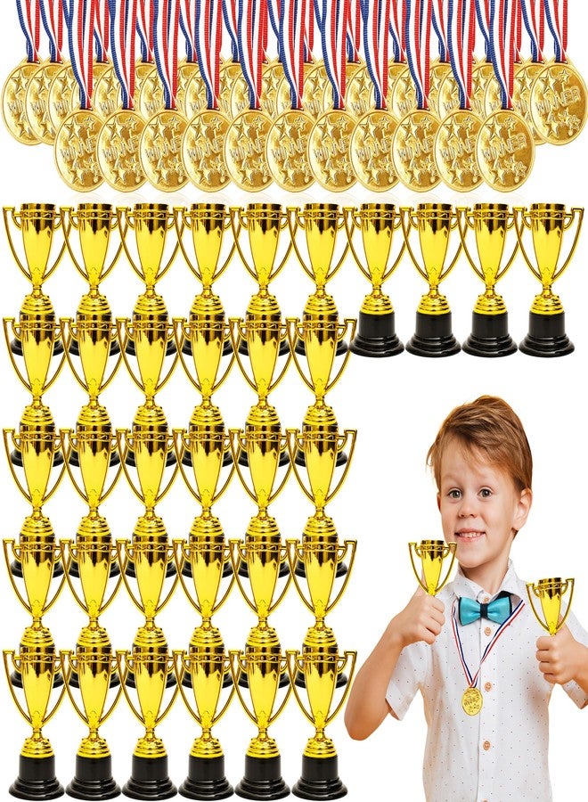 Swakuta 72 Pcs Mini Trophies Cups Medals for Kids 36 Gold Award Trophy Cups 36 Plastic Medals Sports Tournament Competitions Winning Prizes Rewards Party Favors - Image 1