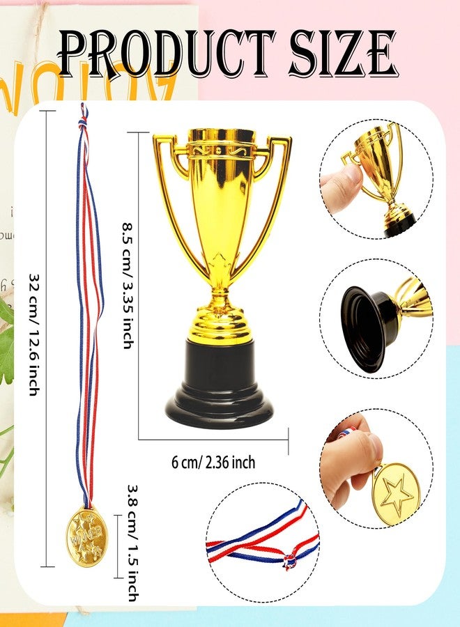 Swakuta 72 Pcs Mini Trophies Cups Medals for Kids 36 Gold Award Trophy Cups 36 Plastic Medals Sports Tournament Competitions Winning Prizes Rewards Party Favors - Image 2