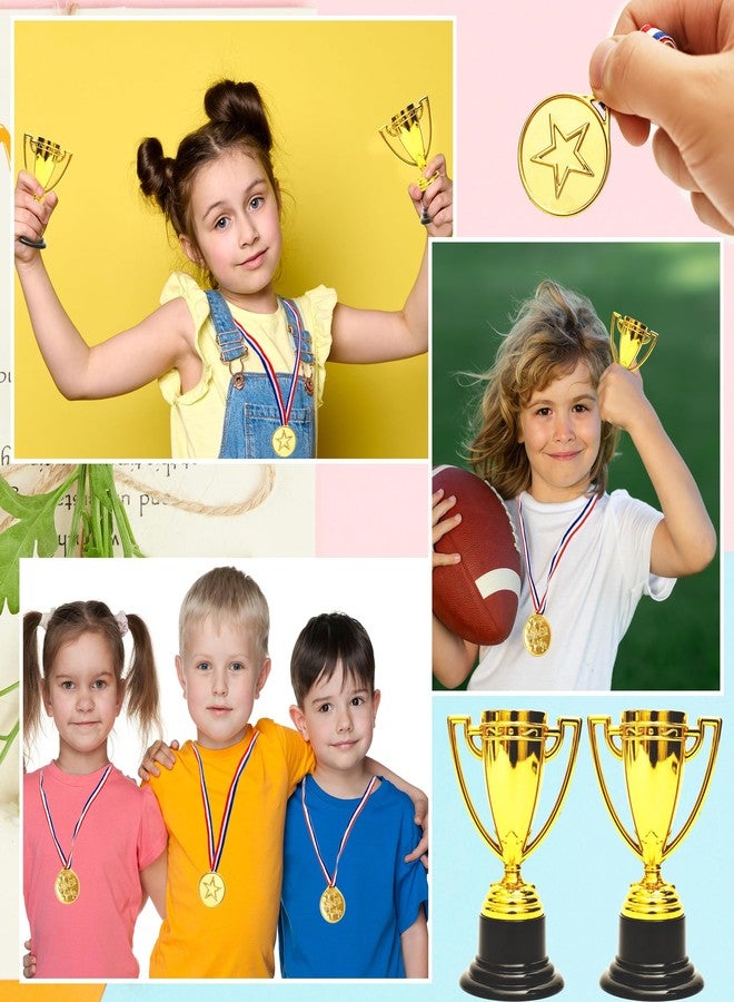 Swakuta 72 Pcs Mini Trophies Cups Medals for Kids 36 Gold Award Trophy Cups 36 Plastic Medals Sports Tournament Competitions Winning Prizes Rewards Party Favors - Image 3