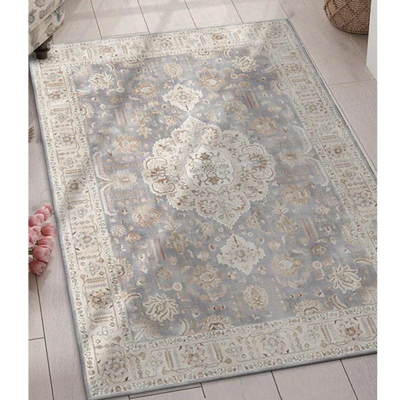 Bukela 120x180cm Non-Slip Boho Area Rug, Vintage Machine Washable Large Rug for Living Room & Bedroom, Natural Rubber Backing with Anti-Skid Design, Dark Grey Distressed Carpet (Light) - Image 1