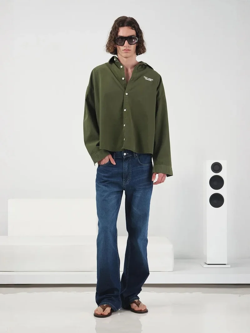 جيستو GIESTO Oversized Buttoned Long Sleeve Shirt with Embroidery