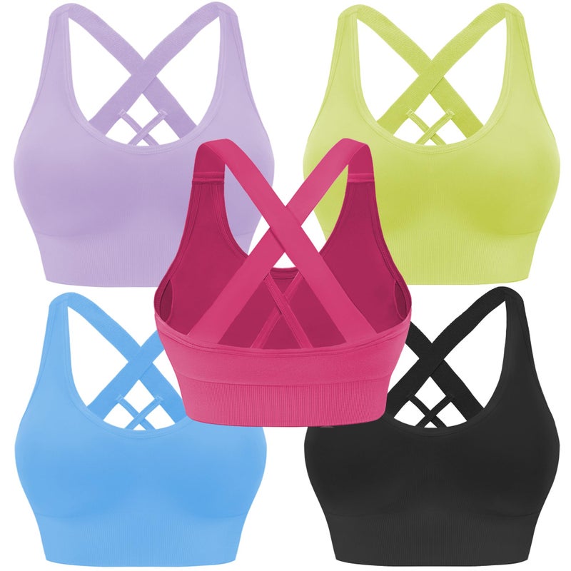 Evercute Sports Bra for Women Padded Medium Support Criss Cross Strappy Bras Seamless High Impact Yoga Exercise Athletic Bras