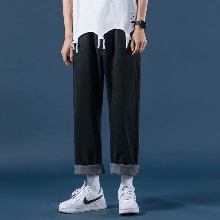 Daifa Light-Colored Jeans Men'S Trendy Brand Straight Loose Korean Style Fashionable Wide-Leg Trousers For Boys - Image 1