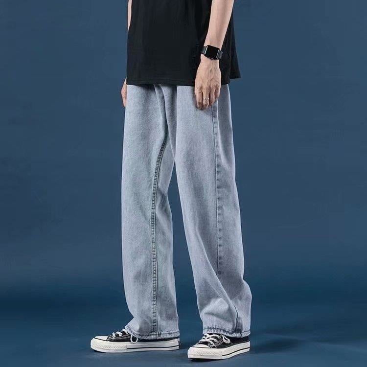 Daifa Light-Colored Jeans Men'S Trendy Brand Straight Loose Korean Style Fashionable Wide-Leg Trousers For Boys - Image 3