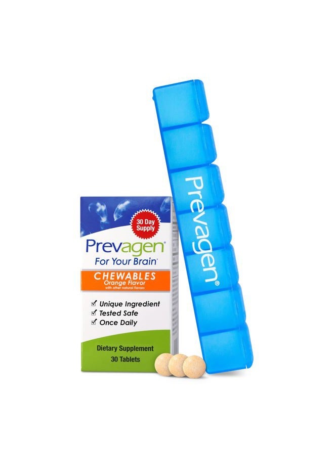 Prevagen قوة منتظمة 10 ملغ، 30 مضغوطة |برتقال| مع أبوأكوارين وفيتامين د وPrevagen منظم حبوب 7 أيام - Image 1