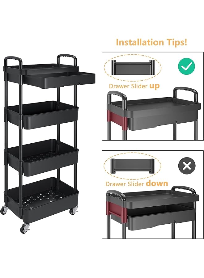 إيروريكس عربة أدوات متحركة مكونة من 4 طبقات مع منظم تخزين متعدد الوظائف مع رف بلاستيكي وعجلات معدنية وعربة تخزين للمطبخ والحمام وغرفة المعيشة والمكتب - Image 3