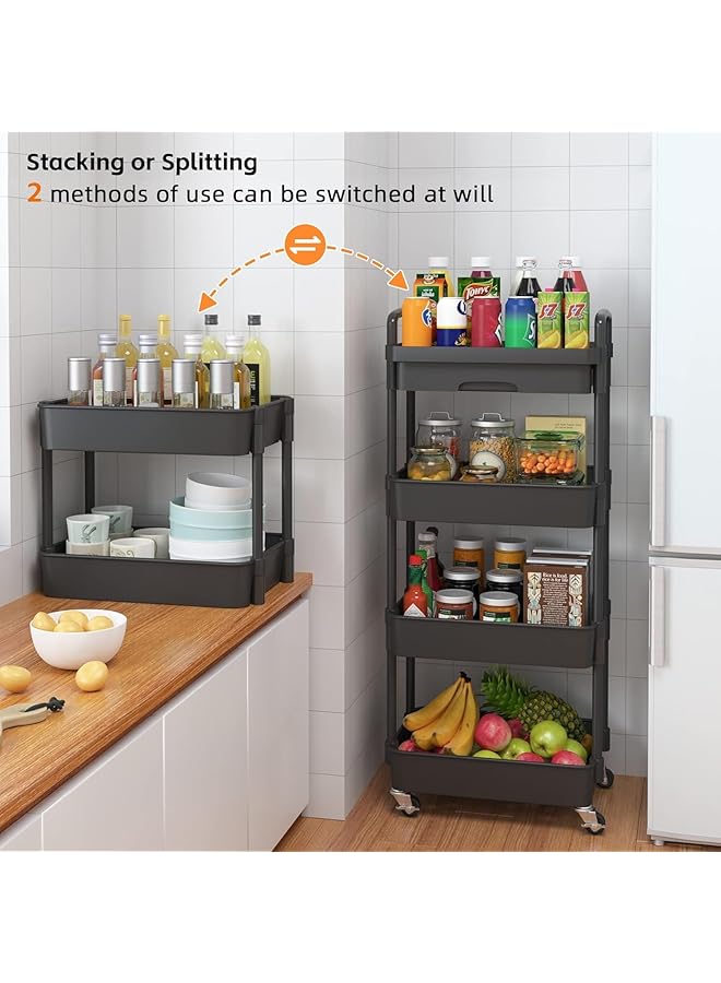 إيروريكس عربة أدوات متحركة مكونة من 4 طبقات مع منظم تخزين متعدد الوظائف مع رف بلاستيكي وعجلات معدنية وعربة تخزين للمطبخ والحمام وغرفة المعيشة والمكتب - Image 2