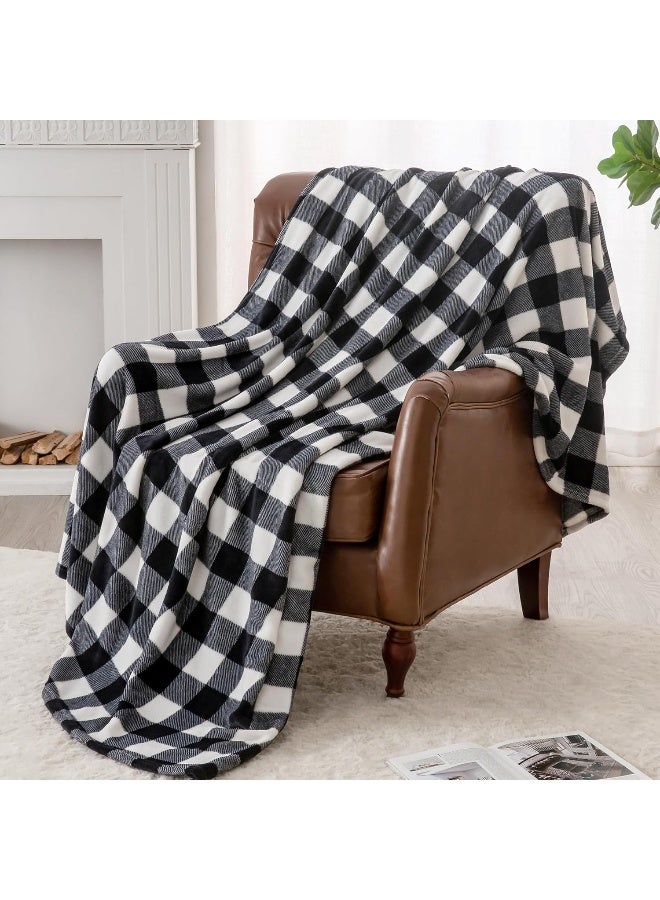 BEDELITE بطانية بيليت الفخمة للكنبة والأريكة والسرير، بطانية مربعات بيضاء وسوداء، بطانيات دافئة ناعمة وخفيفة الوزن لجميع الفصول - Image 2