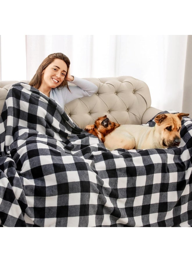 BEDELITE بطانية بيليت الفخمة للكنبة والأريكة والسرير، بطانية مربعات بيضاء وسوداء، بطانيات دافئة ناعمة وخفيفة الوزن لجميع الفصول - Image 4