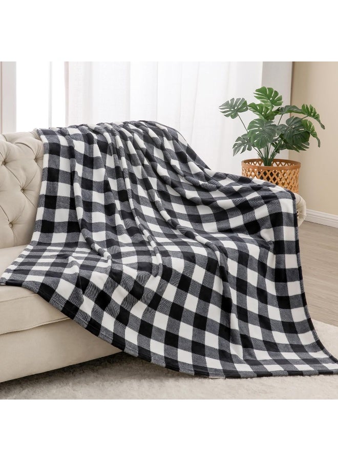 BEDELITE بطانية بيليت الفخمة للكنبة والأريكة والسرير، بطانية مربعات بيضاء وسوداء، بطانيات دافئة ناعمة وخفيفة الوزن لجميع الفصول - Image 1