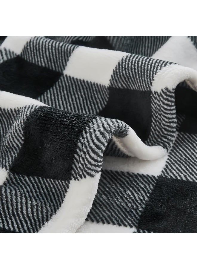 BEDELITE بطانية بيليت الفخمة للكنبة والأريكة والسرير، بطانية مربعات بيضاء وسوداء، بطانيات دافئة ناعمة وخفيفة الوزن لجميع الفصول - Image 5