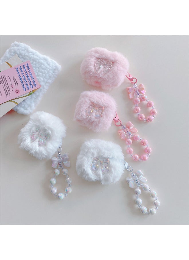 Generic - Autumn And Winter Plush Bow For Apple AirPods 4 Generation Bluetooth Headset Protective Case Pro2 Earphone Case For Apple 3 Generation-Color:White Plush Laser Bow Earphone Case + Color-plated Bow Bracelet-Applicable Models:For Apple Airpods 4 - Image 1