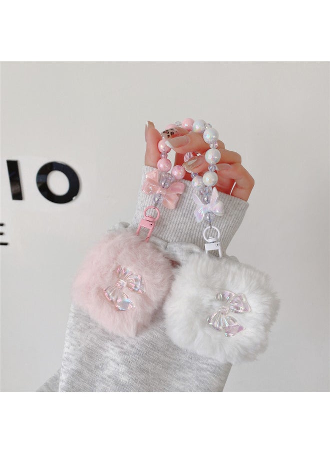 Generic - Autumn And Winter Plush Bow For Apple AirPods 4 Generation Bluetooth Headset Protective Case Pro2 Earphone Case For Apple 3 Generation-Color:White Plush Laser Bow Earphone Case + Color-plated Bow Bracelet-Applicable Models:For Apple Airpods 4 - Image 1