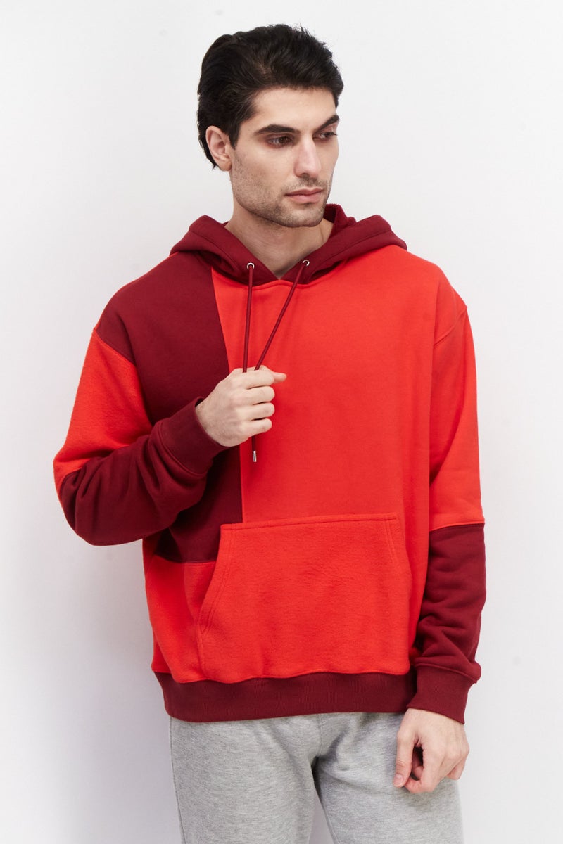 ESPRIT Men Long Sleeve Two-Tone Hoodie, Red - Image 1