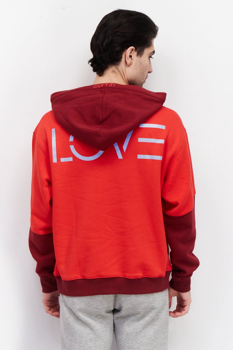 ESPRIT Men Long Sleeve Two-Tone Hoodie, Red - Image 4