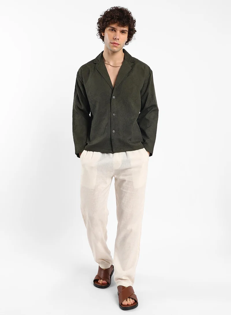 كامبوس سوترا Men's Army Green Wrinked Korean Oversized Shirt