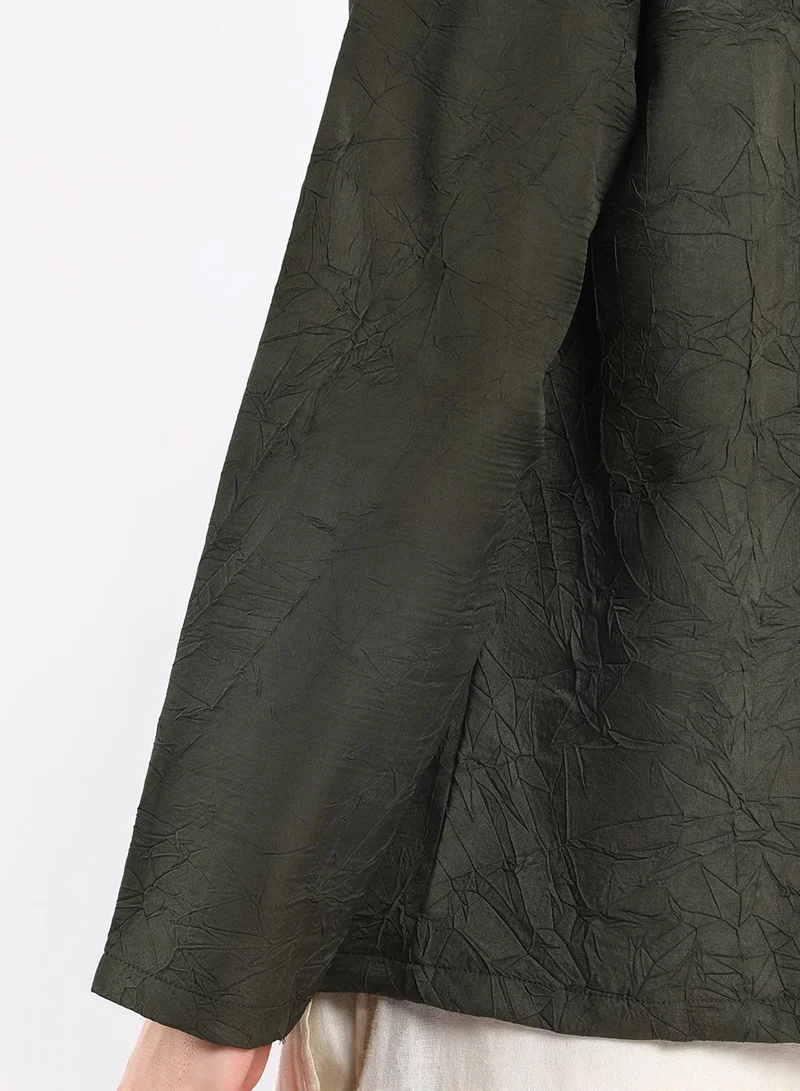 كامبوس سوترا Men's Army Green Wrinked Korean Oversized Shirt