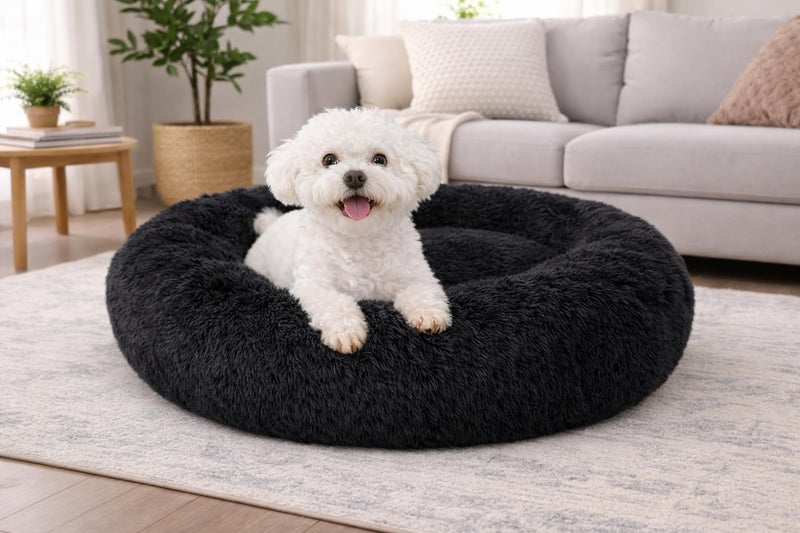 ZEXSAZONE Summer The Round Doughnut pet Bed is Perfect for Indoor Dogs Mat Round Foam Pet Bed | Dog Bed | Cat Bed | Puppies Puppy Bed | Puppies Cooling, Summer cat Bed Black - Image 1