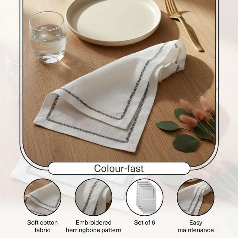 Pan Home طقم مناديل مطرزة ألينتا - أبيض - Image 4